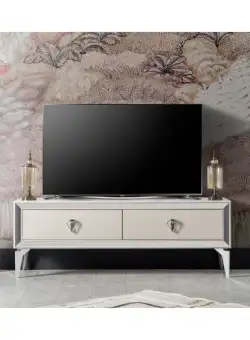 Comoda TV LAZIO, cu sertare, crem, 138x38x49 cm