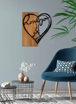 Accesoriu decorativ de perete din lemn I love you