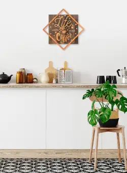 Accesoriu decorativ de perete din lemn - Life begins after coffee