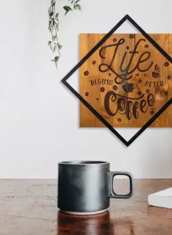 Accesoriu decorativ de perete din lemn Life begins after coffee