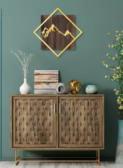 Accesoriu decorativ de perete din lemn Mountain auriu