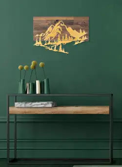 Accesoriu decorativ de perete din lemn Mountain v2 auriu