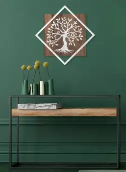 Accesoriu decorativ de perete din lemn Tree v2 argintiu