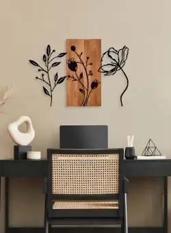 Accesoriu decorativ de perete din lemn Triple Flowers - 383