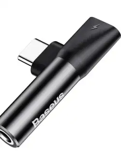 Adaptor audio BASEUS USB-C la mini mufa 3,5 mm + USB-C (negru) CATL41-01