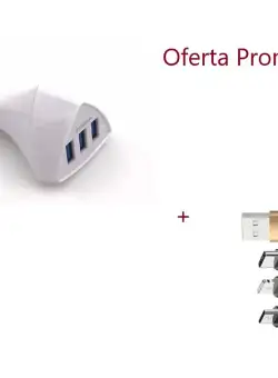  Adaptor Bricheta Auto cu 3 Porturi USB, 4,2A, Alb si Cablu Incarcare Magnetic 3in1 Auriu