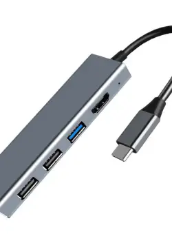 Adaptor Hub Multifunctional 7 In 1 Techstar® ZFZ7IN1, HDMI 4K, USB-C, 1 X USB 3.0, 2 X USB 2.0, Cititor de carduri SD/TF, PD Port, Argintiu