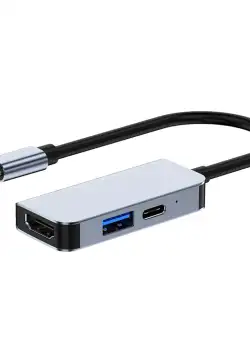 Adaptor multifunctional 3 in 1 USB-C la HDMI Techstar® CYC3IN1, HDMI 4K, 1 x USB 3.0, Compatibil MacBook Air si MacBook Pro, PD Port, Gri