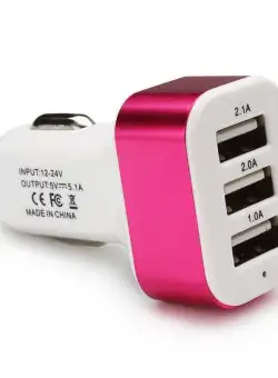 Adaptor Priza Bricheta 12-24V Auto 3 x USB Roz C180