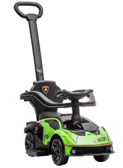AIYAPLAY Mașinuță 2 în 1 Lamborghini pentru Copii, cu Volan și Claxon, Verde, Joc Interactiv | Aosom Romania
