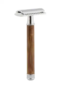 Aparat de ras Classic Safety Razor Techstar® SR11, Aliaj de Zinc, Cu Lame De Rezerva, Reutilizabil, Ecologic, Maner Bambus, Argintiu