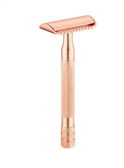 Aparat de ras Classic Safety Razor Techstar® SR2, Aliaj de Zinc, Cu Lame De Rezerva, Reutilizabil, Ecologic, Rose Gold