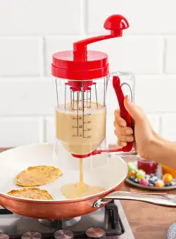 Aparat manual pentru amestecarea aluatului, cu dozator pentru clatite si prajituri