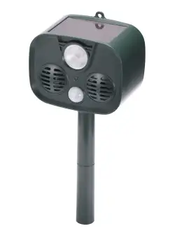 Aparat ultrasonic anti animale cu blitz, ultrasunete, alarma sonora, animale salbatice, caini jderi, vulpi, rozatoare, senzor de miscare