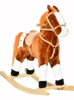 Balansoar HOMCOM, forma de cal, leagan in forma de cal, jucarie de plus, jucarie pentru copii 74x28x65 cm, maro | Aosom RO