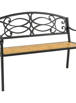 Bancă de Grădină Outsunny pentru 2 Persoane, Design Clasic din Metal și Lemn, Rezistentă la Intemperii, 127x52x88cm | Aosom Romania