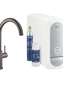 Baterie bucatarie Grohe Blue Home cu pipa C sistem filtrare starter kit hard graphite