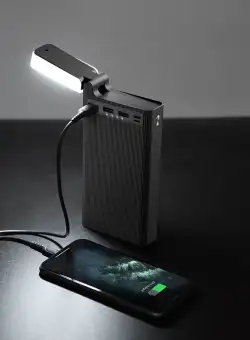 Baterie externa Hoco J62 Jove, 30000 mAh, 3 x USB, cu indicator LED si lampa de birou, Negru