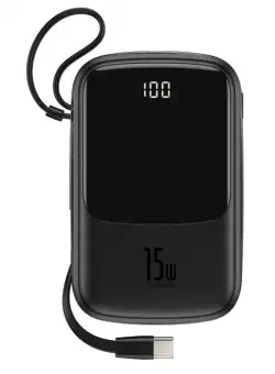 Baterie externa PowerBank BASEUS Q 3A afisaj digital 10000mAh, IP, USB, USB-C, 15W cu cablu tip C (negru) PPQD-A01