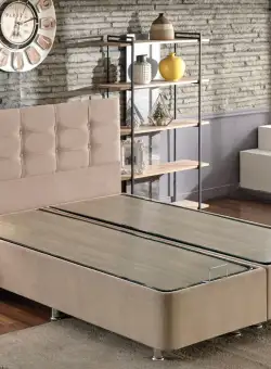 Baza pat dublu și tăblie Polo, Maro deschis, 150x10x5 cm