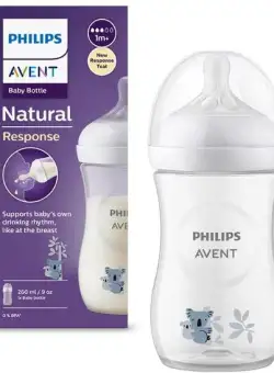 Biberon Philips Avent Natural Response SCY903/67, 260 ml, +1 luni, Fara BPA, usor de curatat (Alb/Transparent)