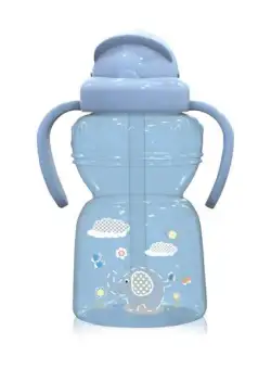 Biberon sport Animals Lorelli, cu manere si pai moale, 6 luni+, 325 ml, Moonlight Blue