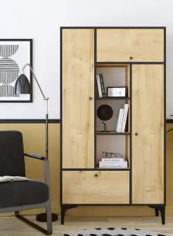Biblioteca Arsenio cu 4 usi si rafturi, Stejar, 96 x 177 x 32 cm