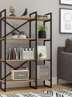 Biblioteca Barre cadru lemn, Stejar, 88 x 138 x 30 cm