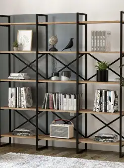 Biblioteca Cello rafturile XL cadru metal, Crem, 170 x 175 x 30 cm