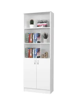 Biblioteca Flint, cu Usi Inferioare si 2 Polite, Alba, 70 x 32 x 196 cm