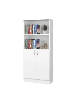 Biblioteca Flint, cu Usi Inferioare si O Polita, Alba, 70 x 32 x 159 cm