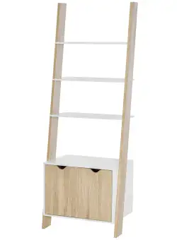 Biblioteca tip scara cu 3 Rafturi si Dulap, Raft Modern Stil Nordic din Lemn, 60x40x171cm, Stejar si Alb HOMCOM | Aosom RO