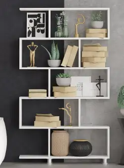 Biblioteca Vento, 6 rafturi, Alb, 90 x 155 x 20 cm