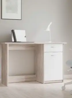 Birou BOSB211-J20, cu sertar si usa, sonoma + alb, 123x50x77.7 cm