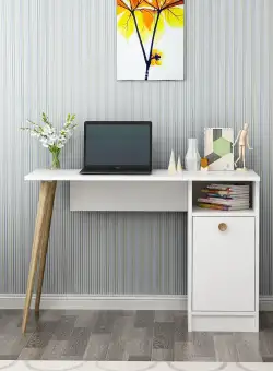 Birou Cannas cu sertar si raft, Alb, 110 x 74 x 50 cm