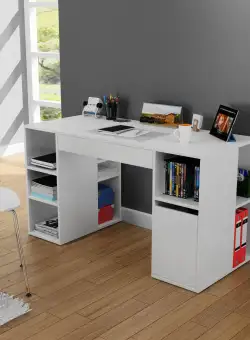 Birou cu rafturi Elmas, Alb, 145x60x74 cm