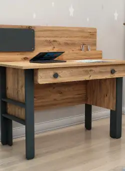 Birou Line Cu Sertar si Panou, Nuc - Antracit, 120 x 106 x 60 cm