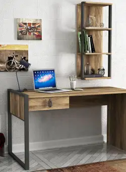 Birou Lost cu raft, Nuc, 123 x 76 x 60 cm