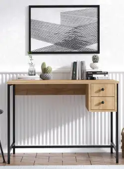 Birou Morris cu sertare si picioare metalice, Stejar, 100 x 74 x 60 cm