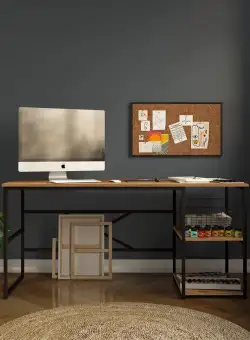 Birou Nonvi Lemn natural cadru Metal, 160 x75 x 60 cm