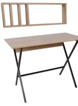 Birou Oslo cu rafturi, picioare metalice, Stejar, 100 x 74 x 50 cm