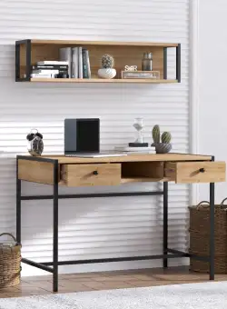 Birou Pena cu Biblioteca, Stejar - Negru, 100 x 72 x 60 cm