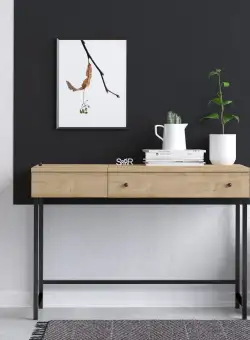 Birou Ren cu sertar, picioare metalice, Stejar, 100 x 74 x 45 cm