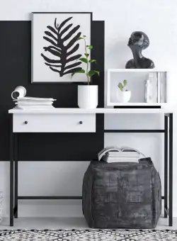 Birou Rest cu sertar si raft, Alb, 100 x 74 x 45 cm