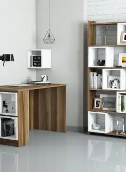 Birou și raft Box - Walnut, White, Nuc, 120x75x65 cm