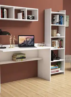 Birou si raft Hera, Alb, 118 x 80 x 58 cm, 3 Piese