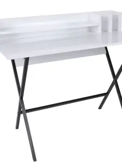 Birou Steyr cu rafuri, picioare mealice, Alb, 100 x 89 x 50 cm