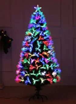 Brad artificial cu fibra optica multicolora, suport metalic, 120cm pana la 240cm
