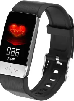 Bratara Fitness Techstar® T1S Negru, ECG, Puls, Oxigenarea Sangelui, Temperatura Corpului, Bluetooth, Sedentarism, Alerte