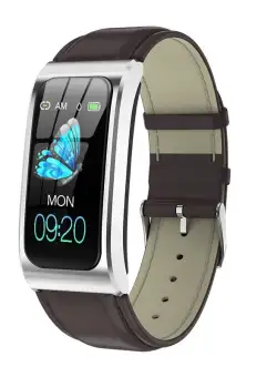 Bratara Smart Eleganta Techstar® AK12 ARGINTIU - PIELE, Waterproof, Unisex, Monitorizare Somn, Cardiaca, IP65